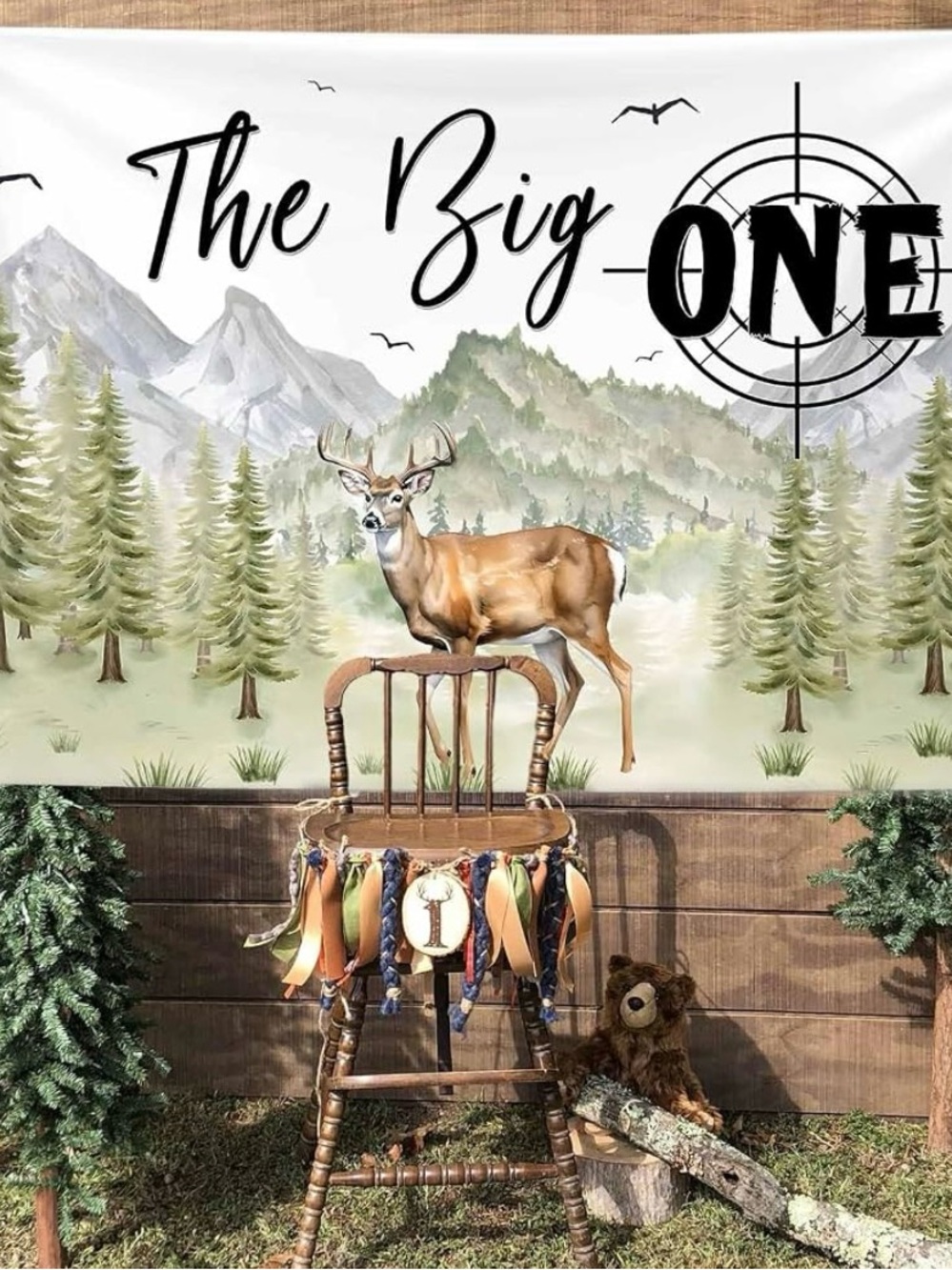The Big ONE Backdrop with Deer Woodland Design